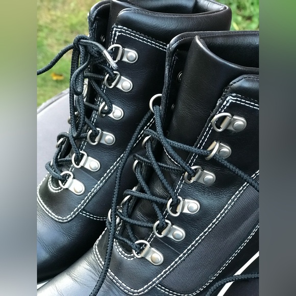 TIMBERLAND Hill Wedge Ankle Boots Size 5.5 Leather lace-up Black with White trim - Picture 14 of 16